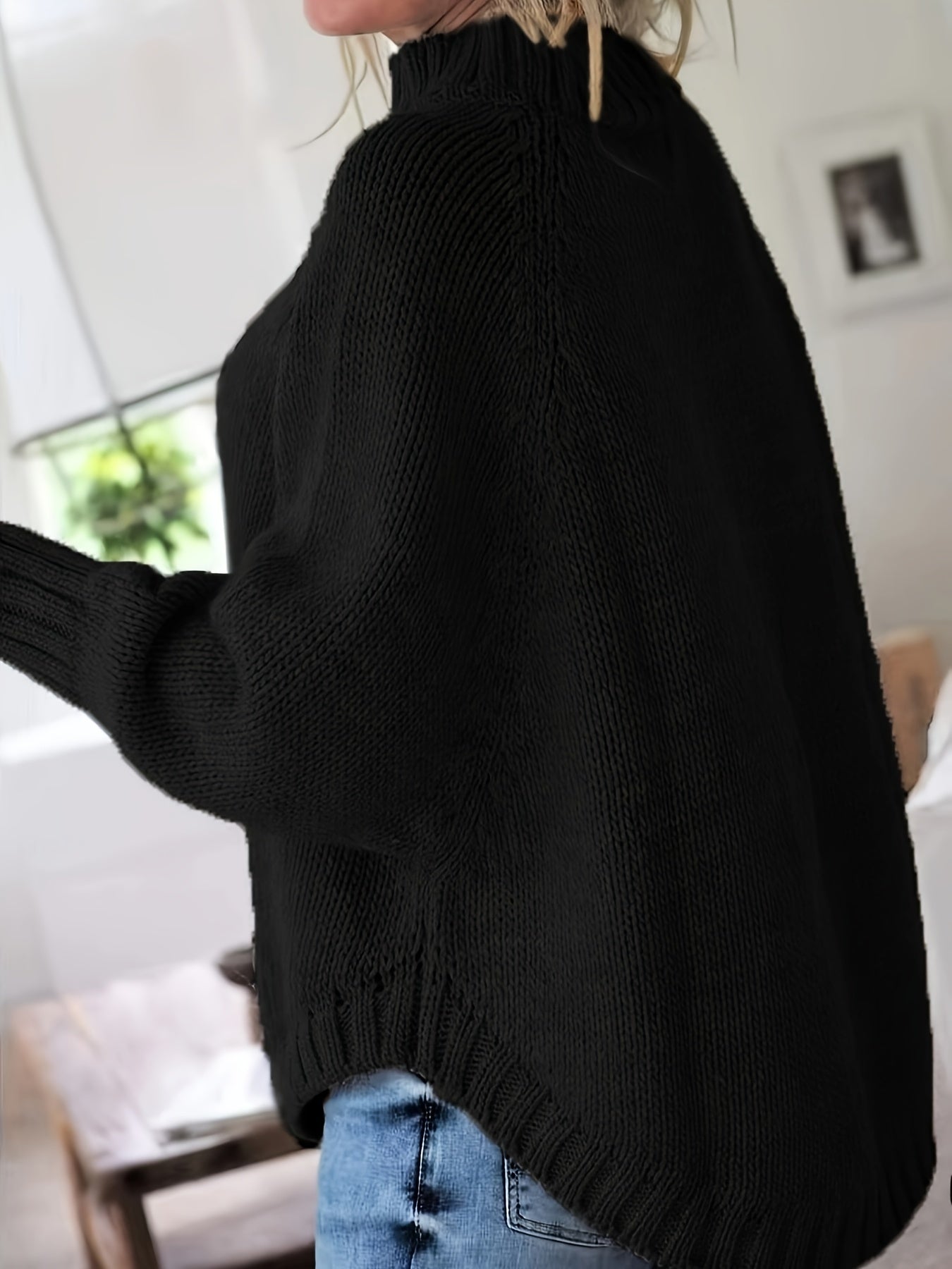Petra | Women's Wool Cable Knit High Neck Sweater with Flared Hem