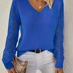 Odalys | Women's Crochet Sleeve V-Neck Sweater