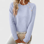 Vespera | Women's Crew Neck Sweater with Button Shoulder Detail