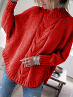 Petra | Women's Wool Cable Knit High Neck Sweater with Flared Hem