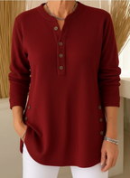 Nysha | Women's Ribbed Knit Henley Tunic Sweater with Button Side Slits