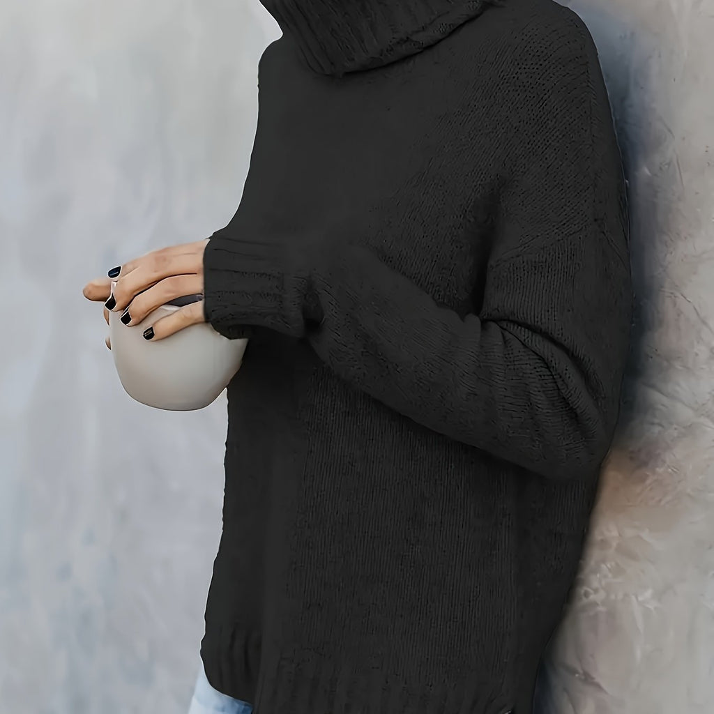 Marlowe | Women's Cowl Turtleneck Sweater with Split Hem Cuffs