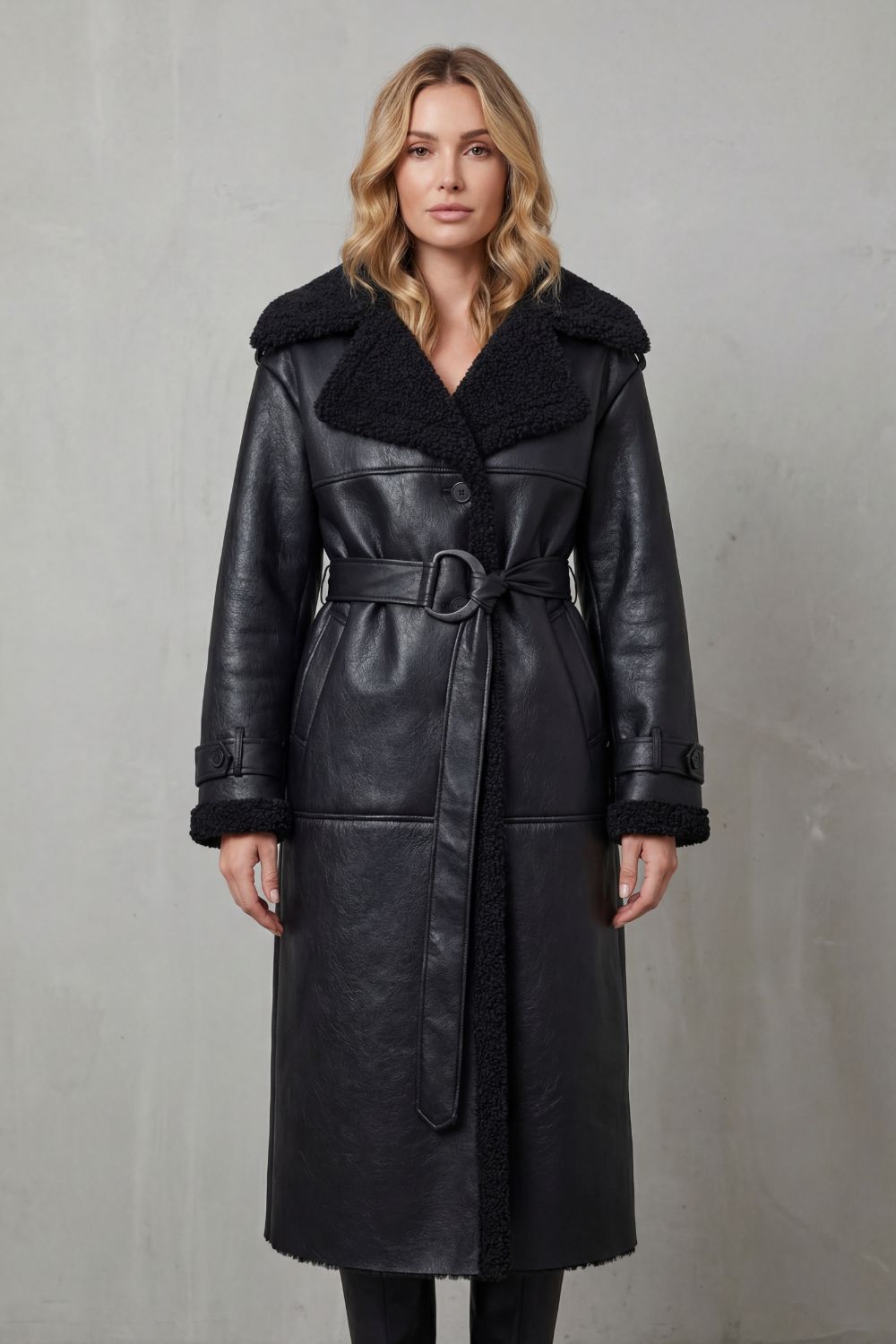 Giselle | Women's Oversized Belted Faux Shearling Coat