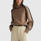 Elizandraa | Women's Batwing Turtleneck Sweater with Contrast Piping