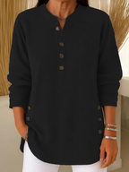 Nysha | Women's Ribbed Knit Henley Tunic Sweater with Button Side Slits
