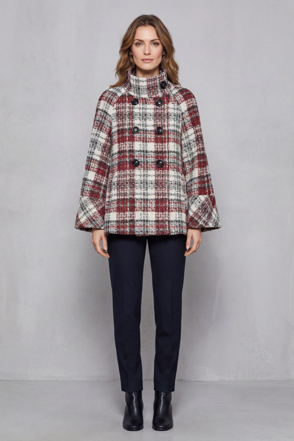 Rosélle | Women's Vintage Check Wool Cape Coat