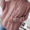Petra | Women's Wool Cable Knit High Neck Sweater with Flared Hem