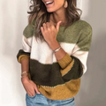 Marigold | Women's Color Block Crew Neck Sweater with Whipstitch Trim