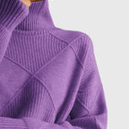 Angela | Women's Roll Neck Sweater with Diagonal Seam Detail