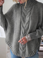 Petra | Women's Wool Cable Knit High Neck Sweater with Flared Hem