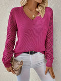 Odalys | Women's Crochet Sleeve V-Neck Sweater
