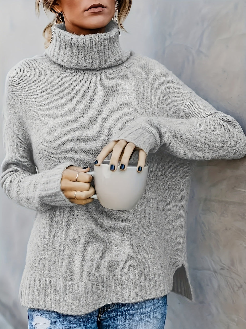 Marlowe | Women's Cowl Turtleneck Sweater with Split Hem Cuffs