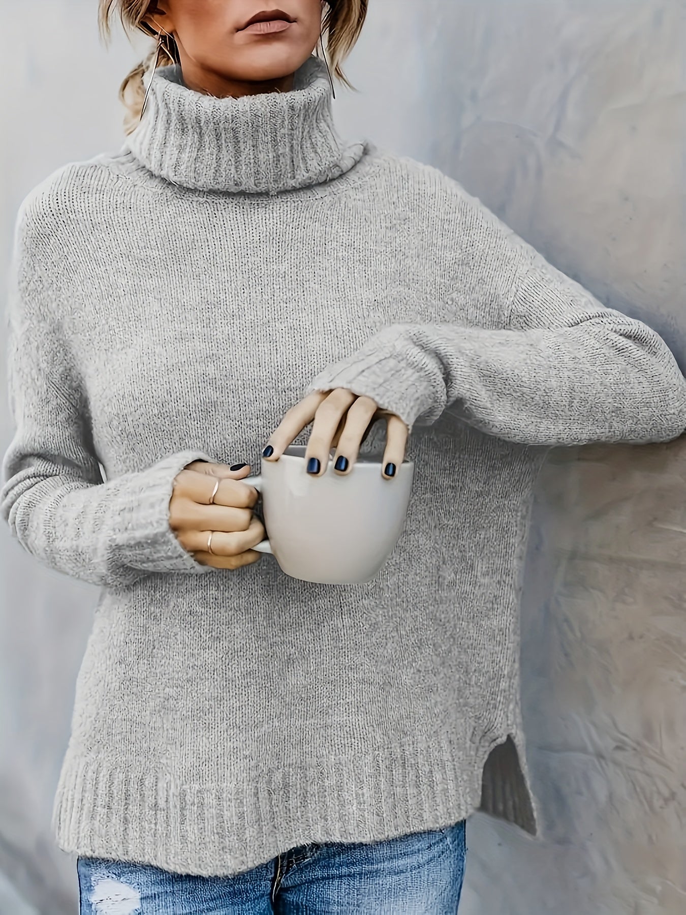 Marlowe | Women's Cowl Turtleneck Sweater with Split Hem Cuffs