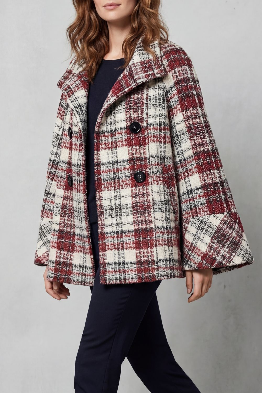 Rosélle | Women's Vintage Check Wool Cape Coat