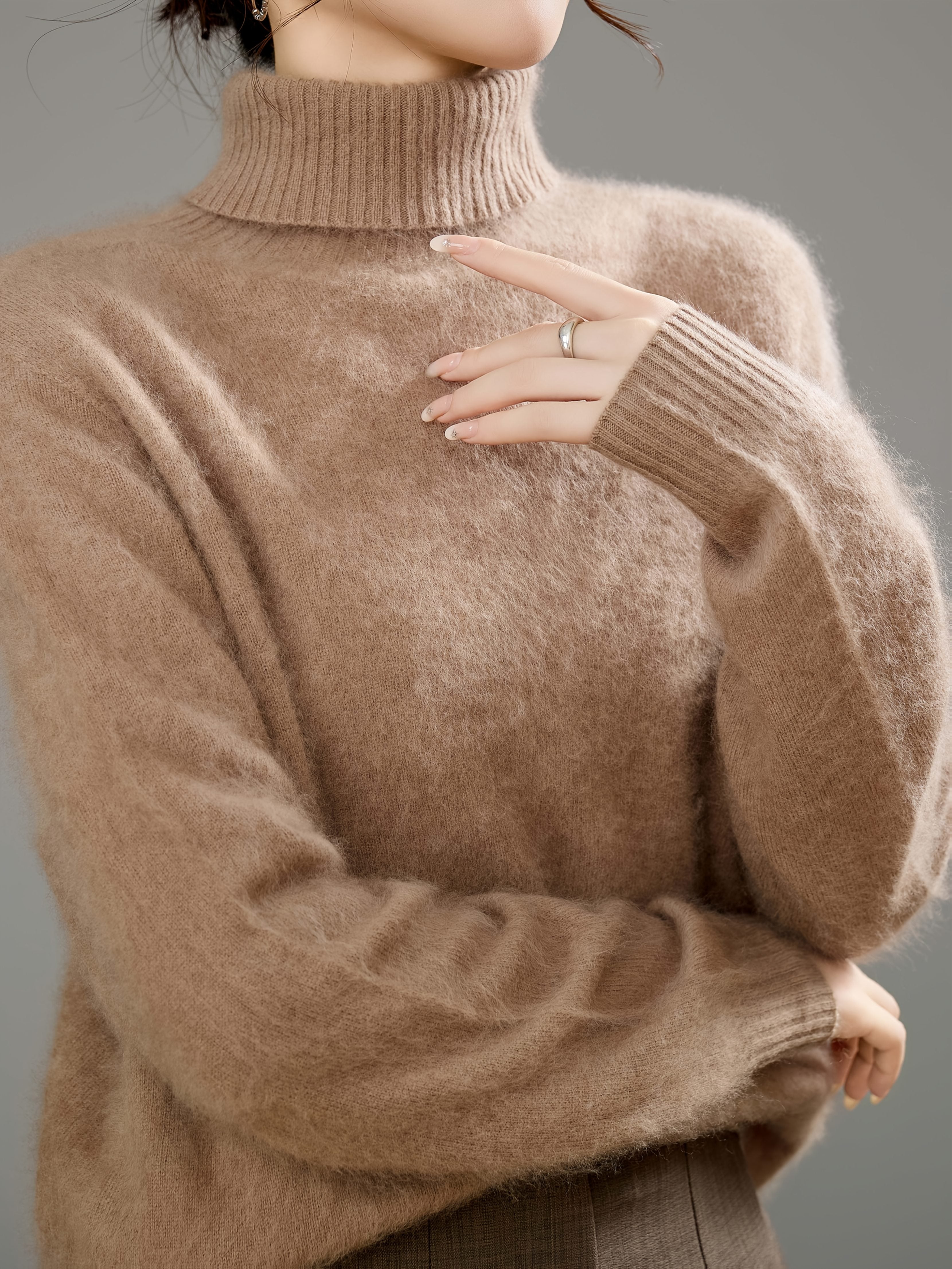 Marceline | Women's Brushed Cashmere Wool Turtleneck Sweater