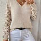 Odalys | Women's Crochet Sleeve V-Neck Sweater