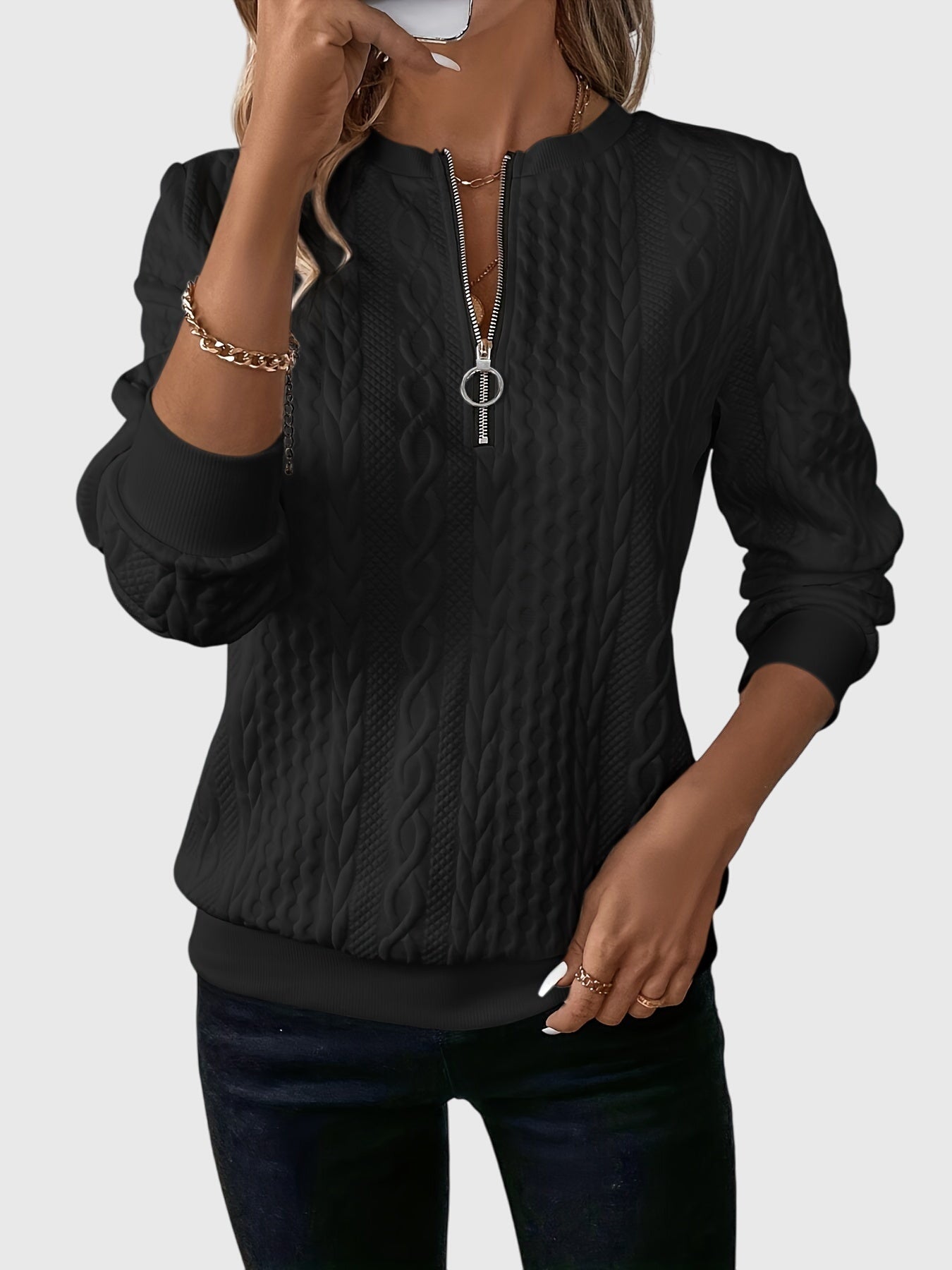 Nora | Women's Cable Knit Quarter-Zip Sweater
