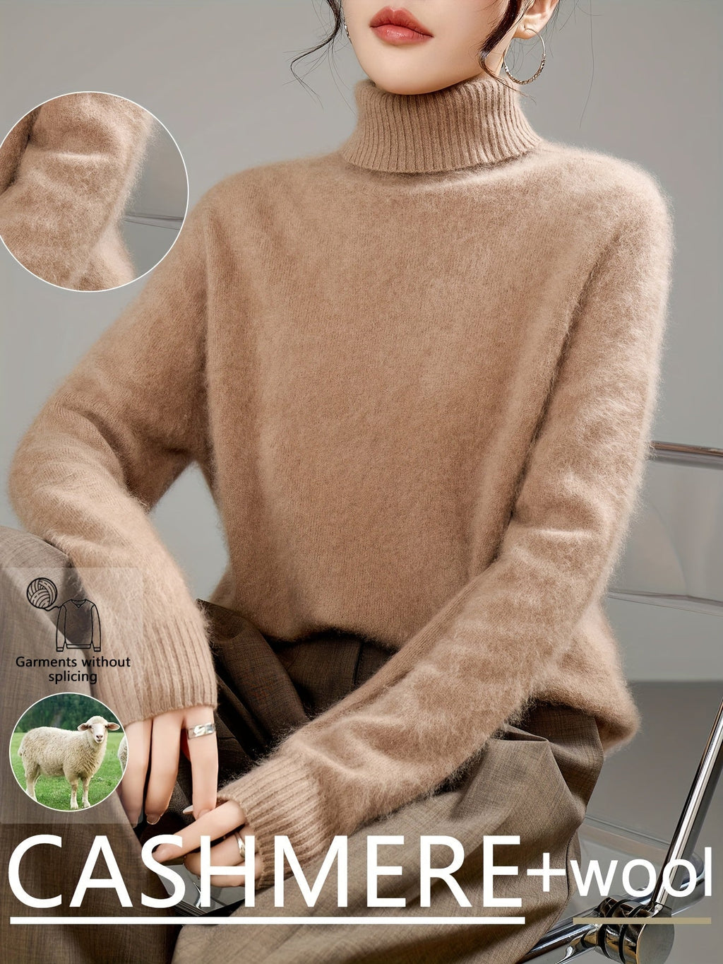 Marceline | Women's Brushed Cashmere Wool Turtleneck Sweater