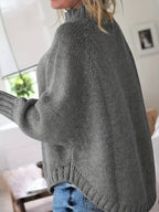 Petra | Women's Wool Cable Knit High Neck Sweater with Flared Hem