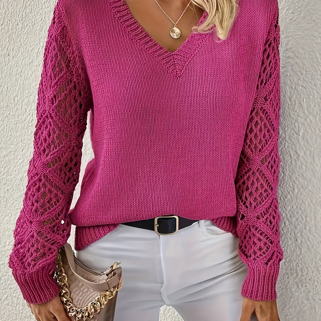 Odalys | Women's Crochet Sleeve V-Neck Sweater