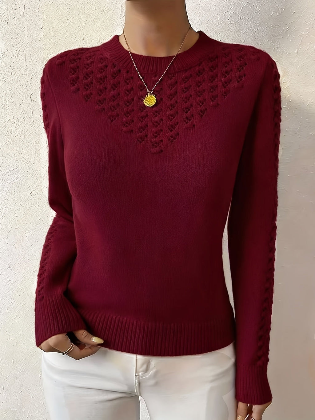 Marielle | Women's Pointelle Crew Neck Sweater