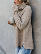 Marlowe | Women's Cowl Turtleneck Sweater with Split Hem Cuffs