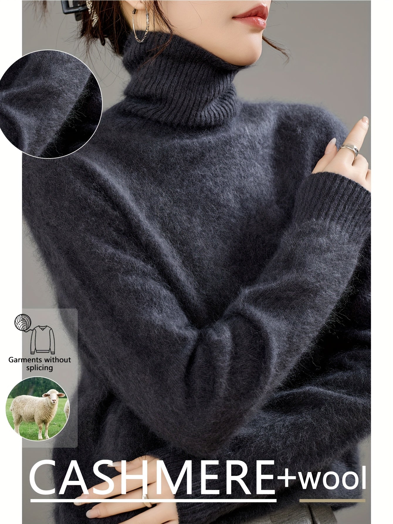 Marceline | Women's Brushed Cashmere Wool Turtleneck Sweater