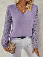 Odalys | Women's Crochet Sleeve V-Neck Sweater
