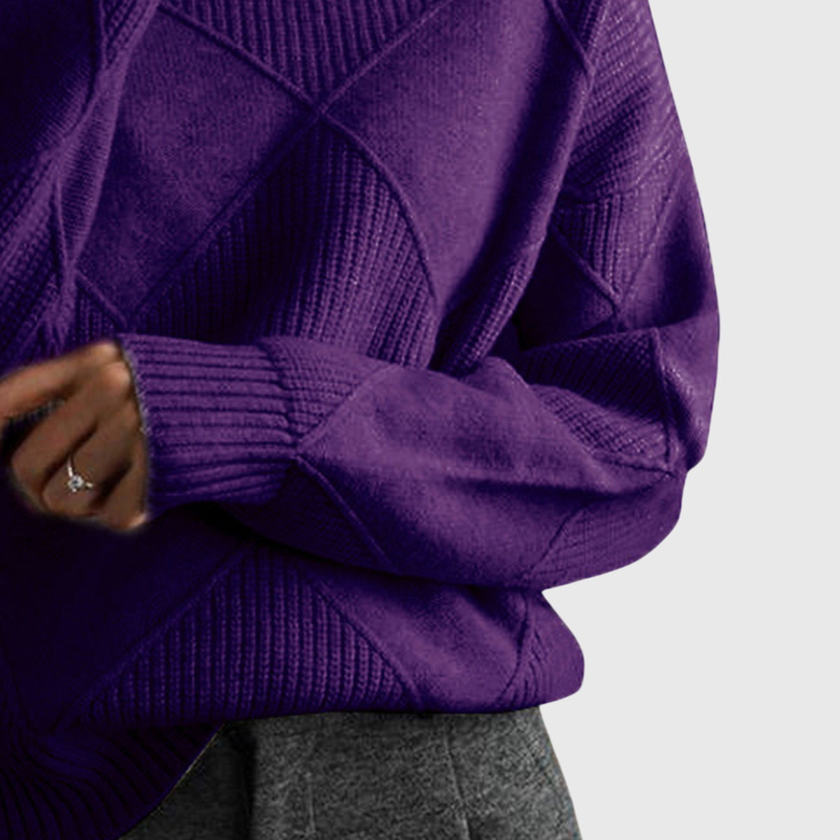 Angela | Women's Roll Neck Sweater with Diagonal Seam Detail