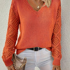Odalys | Women's Crochet Sleeve V-Neck Sweater