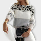 Olyxiahh | Women's Leopard Print Colourblock Crew Neck Sweater