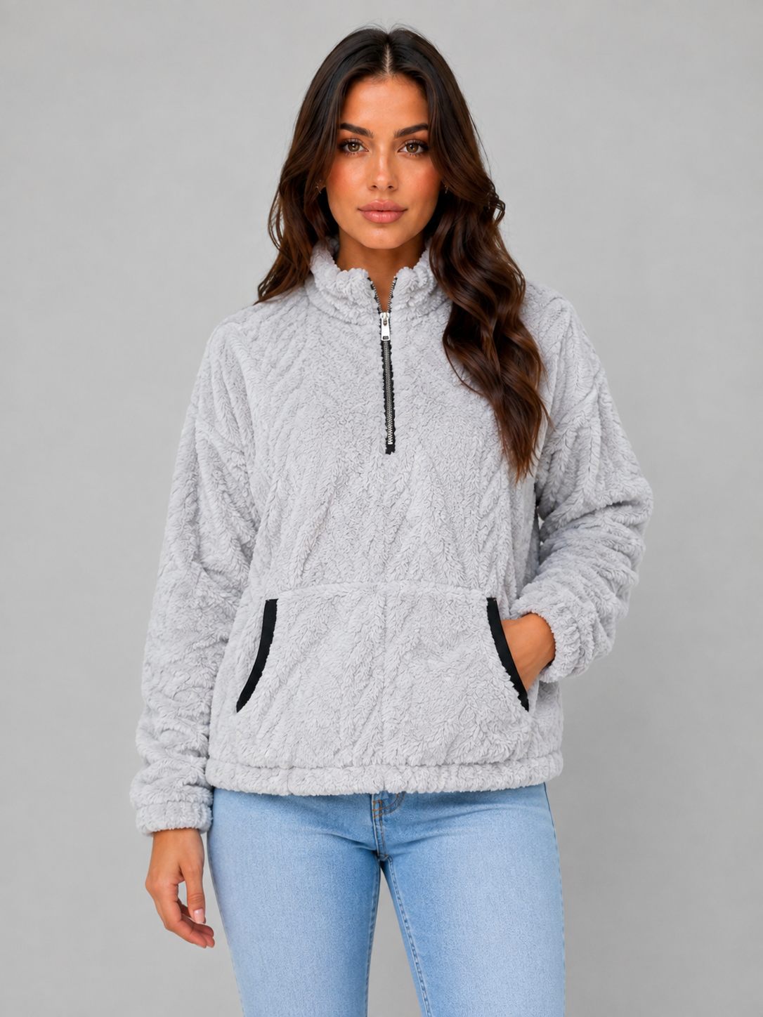 Thea | Women's Plush High Neck Quarter Zip Fleece Jumper