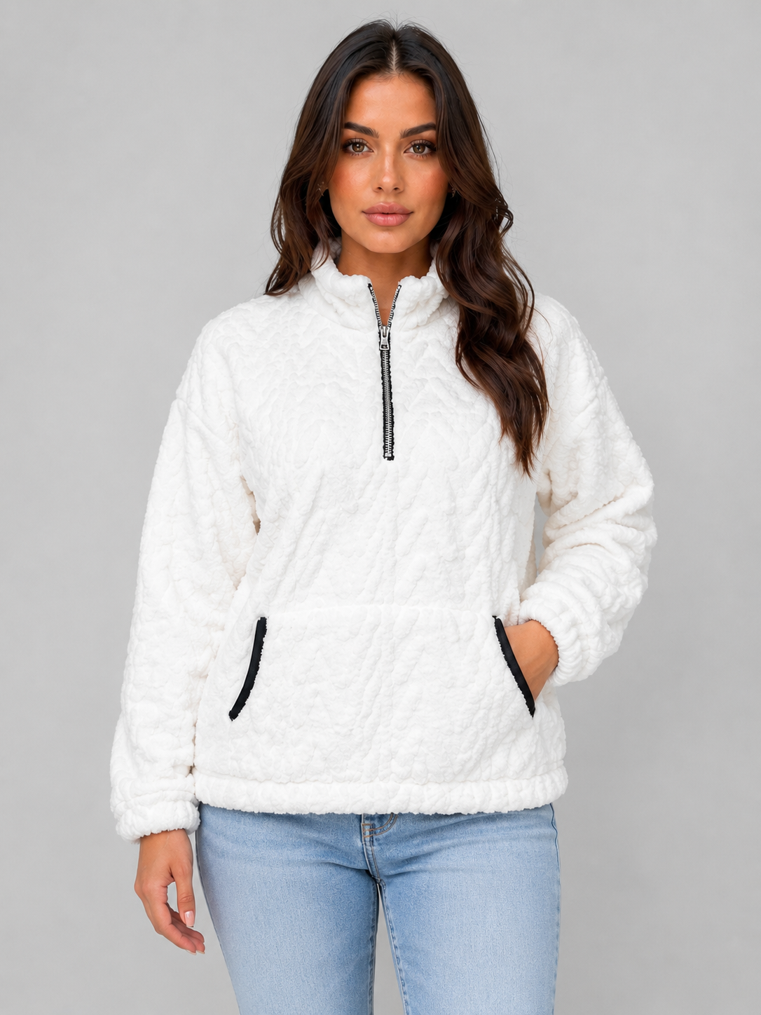 Thea | Women's Plush High Neck Quarter Zip Fleece Jumper