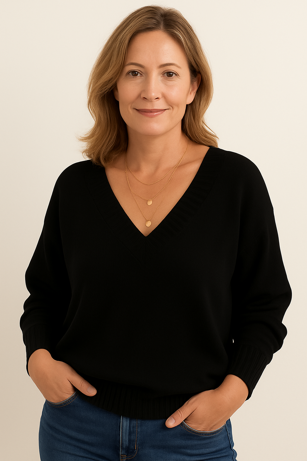 Adeline | Women's Deep V-Neck Ribbed Collar Sweater