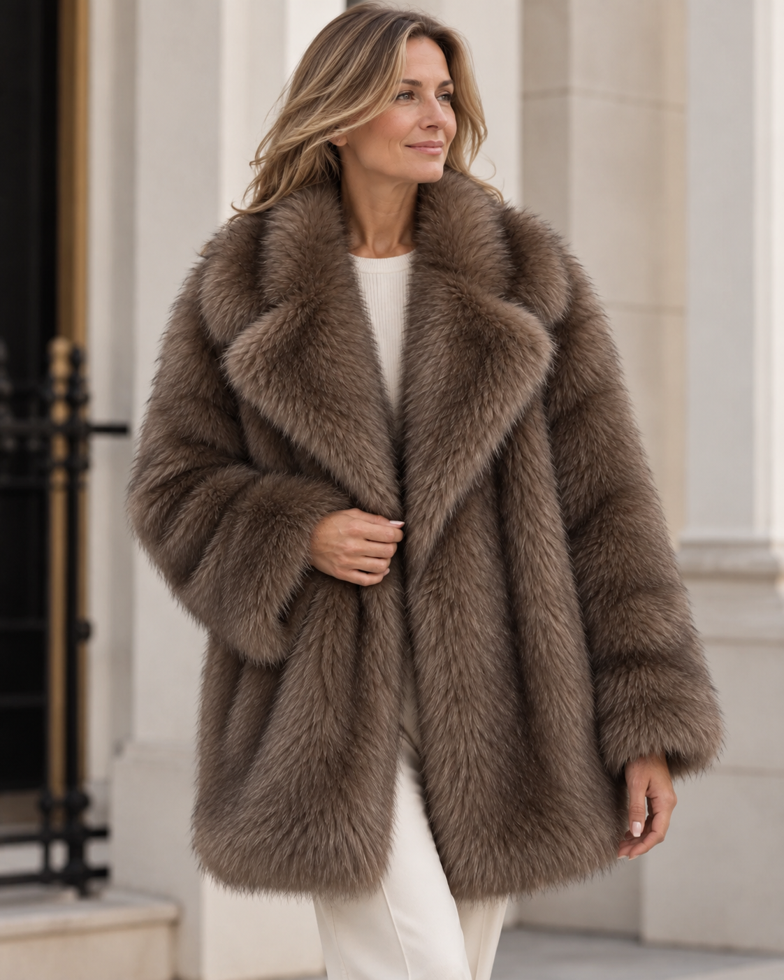 Brigitte | Women's Oversized Faux Fur Shawl Collar Jacket