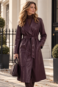 Aurélie | Women's Faux Leather Belted Trench Coat