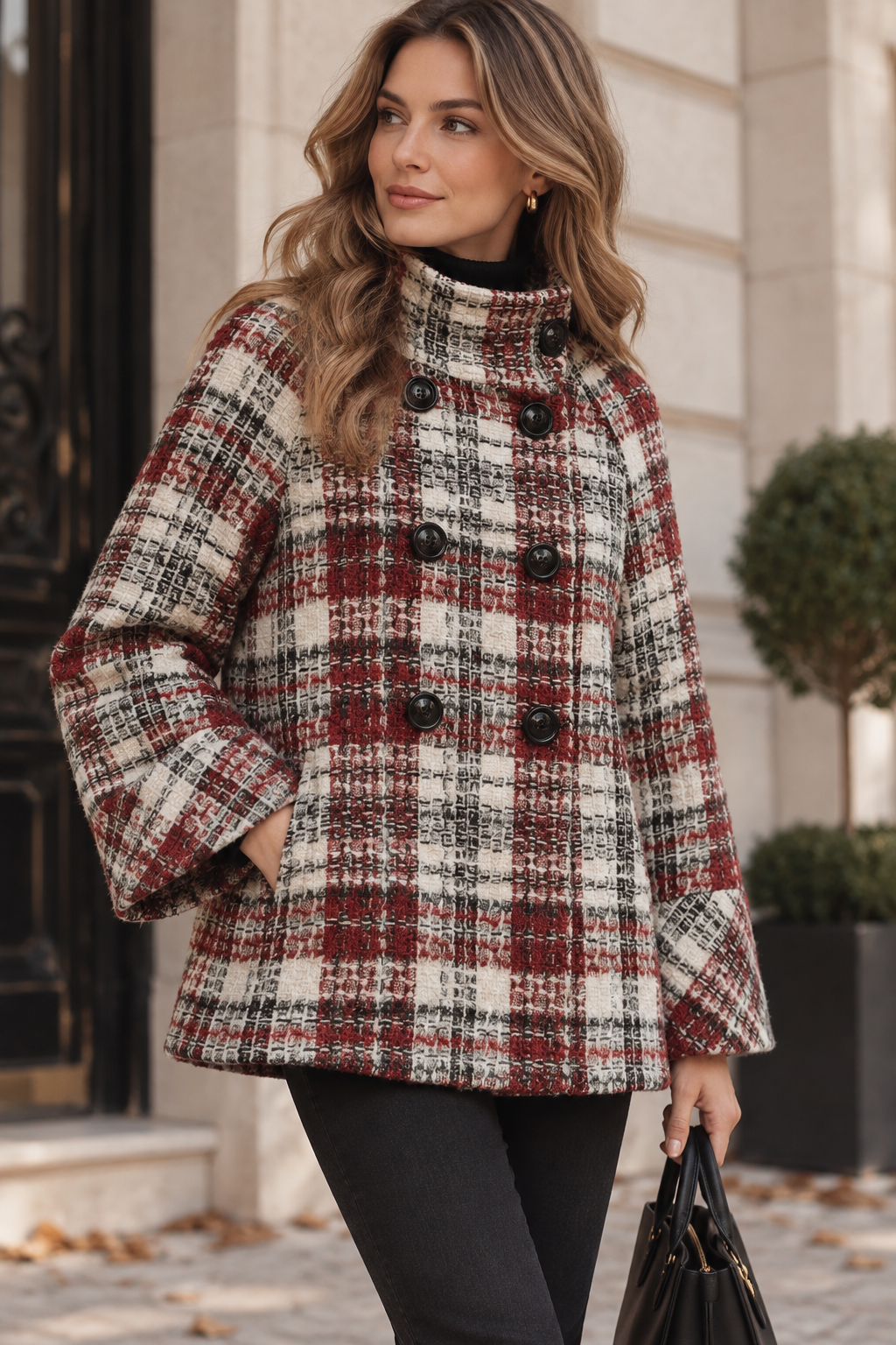 Rosélle | Women's Vintage Check Wool Cape Coat