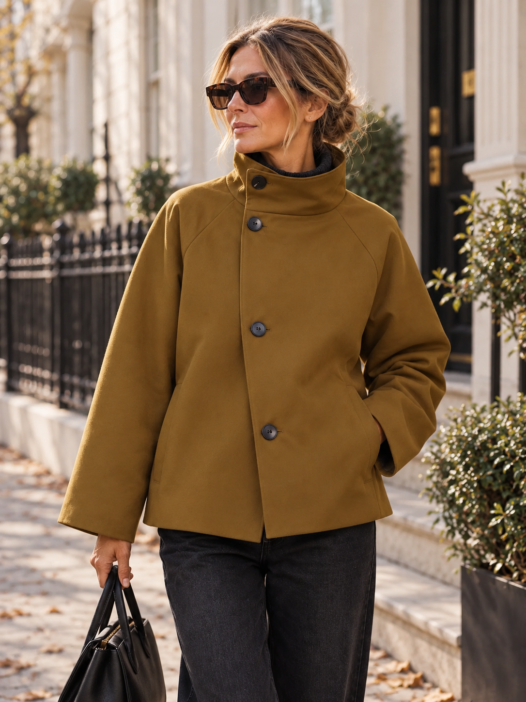Cecile | Women's Reversible High Neck Cropped Trench Coat