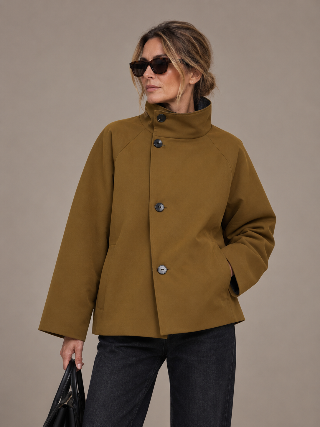 Cecile | Women's Reversible High Neck Cropped Trench Coat