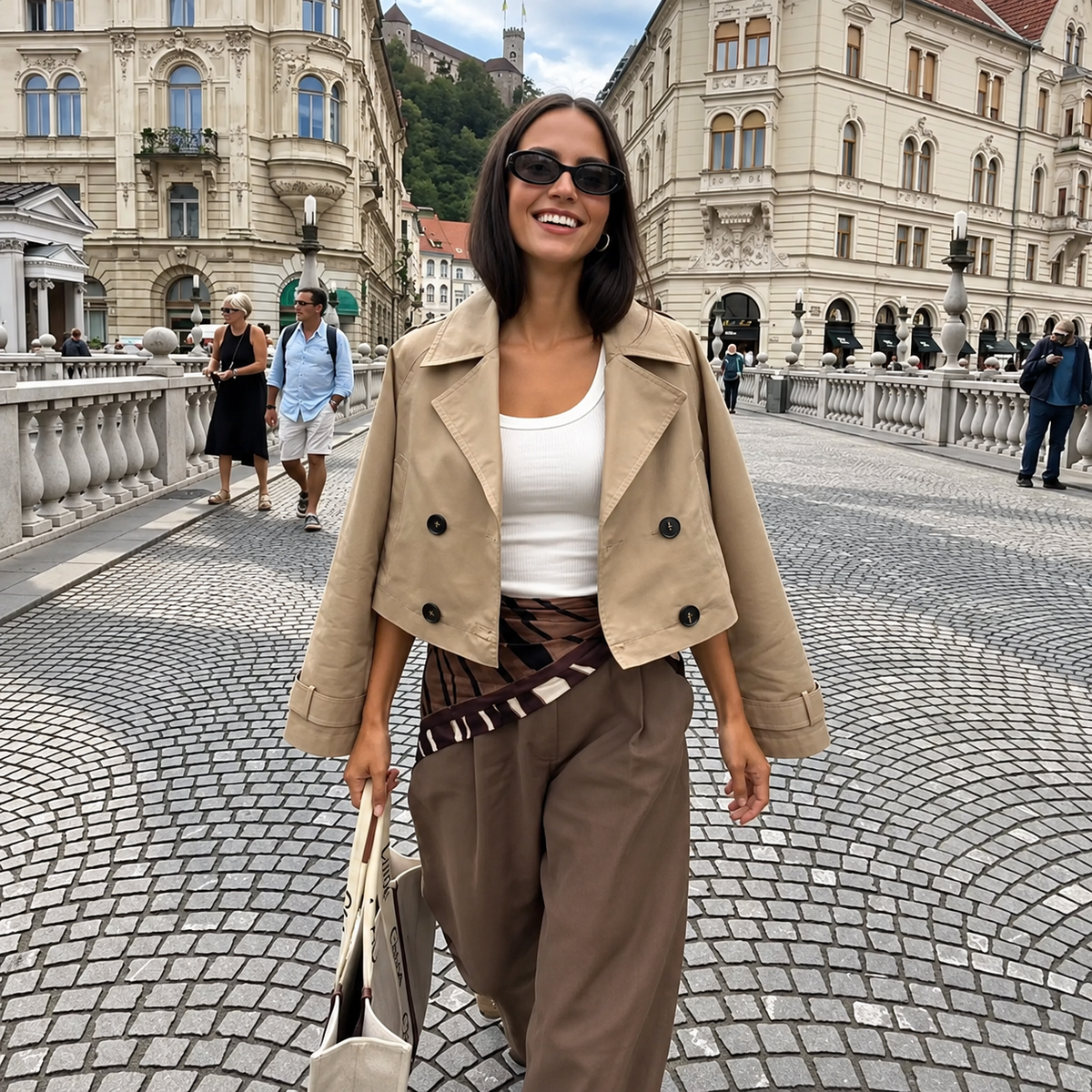 Veronique | Women's Double-Breasted Cropped Trench Coat