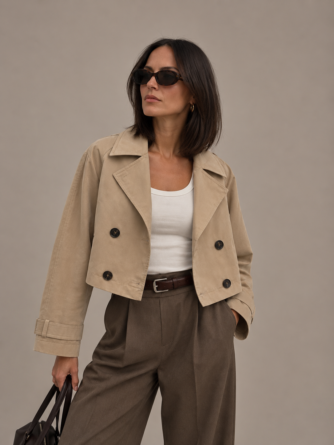 Veronique | Women's Double-Breasted Cropped Trench Coat