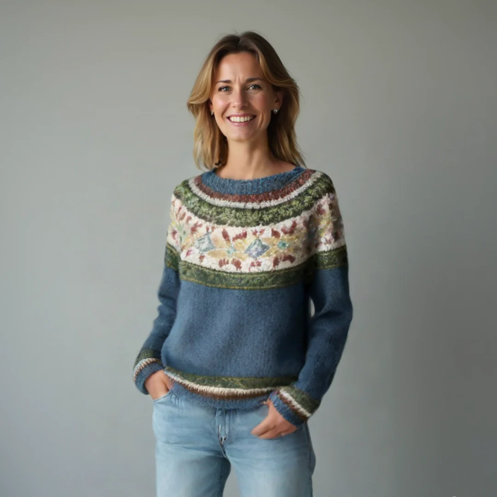 Nadia | Women's Polyester Fair Isle Boat Neck Fall Sweater, Relaxed Knit – Casual
