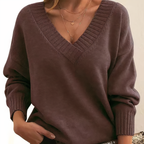 Adeline | Women's Deep V-Neck Ribbed Collar Sweater