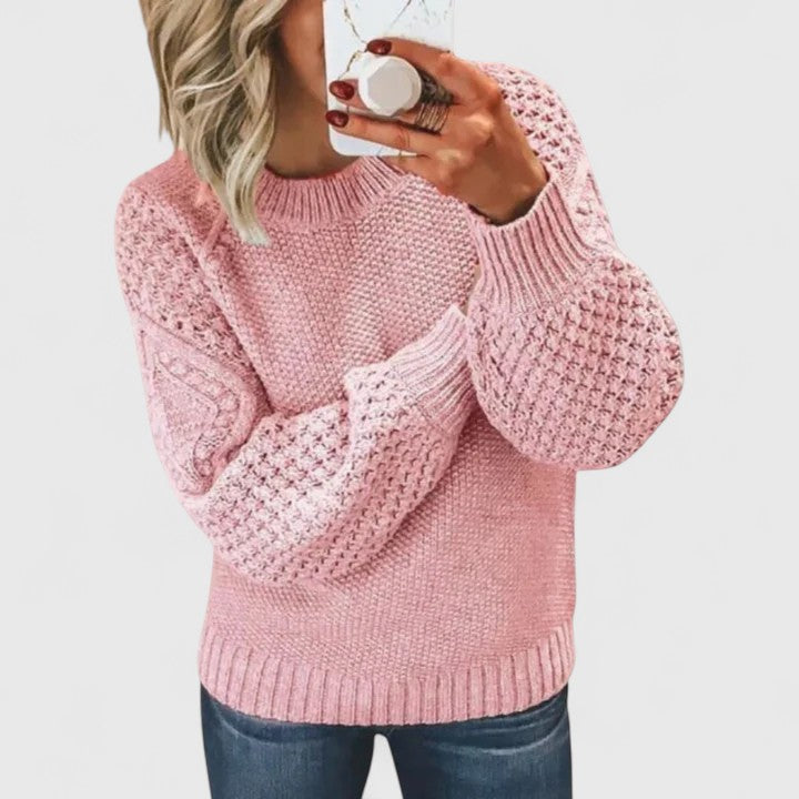 Delymarah | Women's Waffle Knit Puff Sleeve Sweater