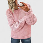 Delymarah | Women's Waffle Knit Puff Sleeve Sweater