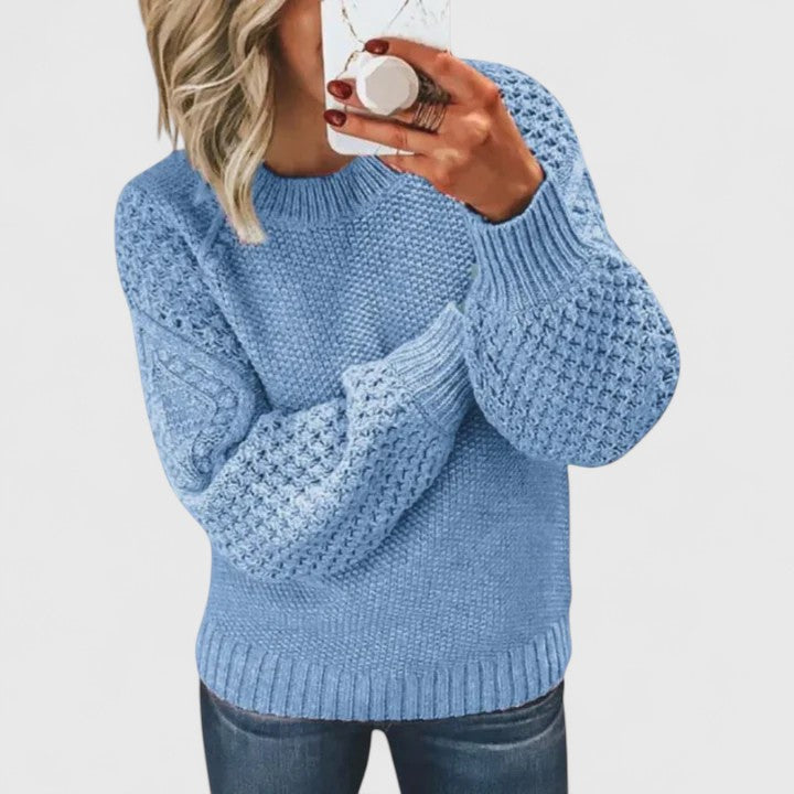 Delymarah | Women's Waffle Knit Puff Sleeve Sweater