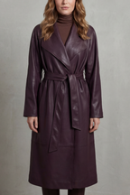Aurélie | Women's Faux Leather Belted Trench Coat