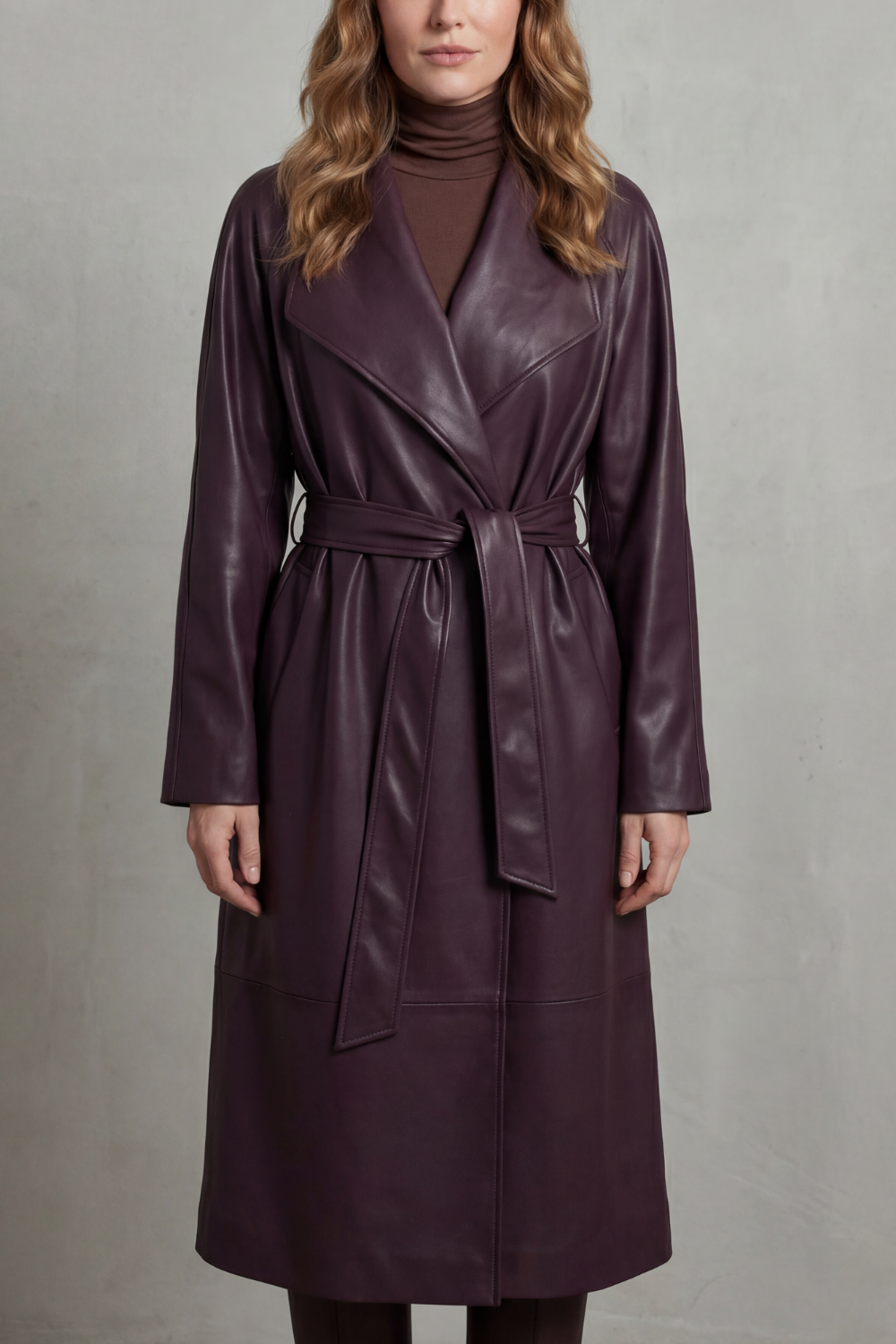 Aurélie | Women's Faux Leather Belted Trench Coat
