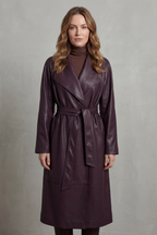 Aurélie | Women's Faux Leather Belted Trench Coat