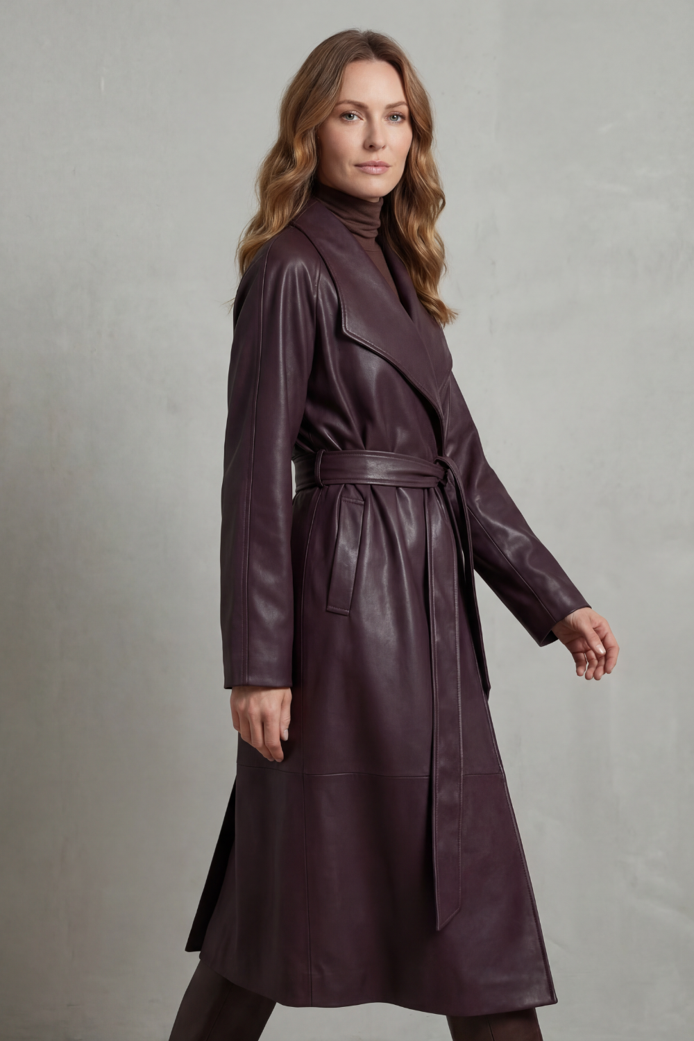 Aurélie | Women's Faux Leather Belted Trench Coat